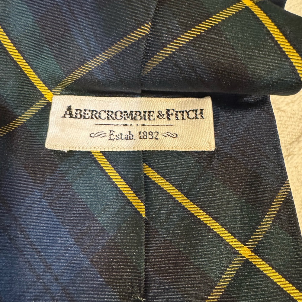 Abercrombie & Fitch Tartan‎ Plaid Navy Green Yellow Tie